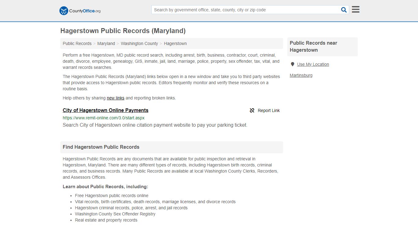 Public Records - Hagerstown, MD (Business, Criminal, GIS, Property ...