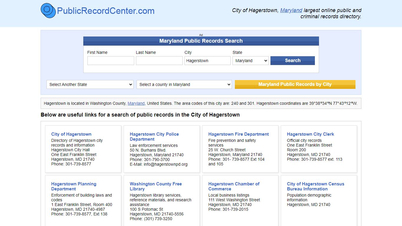 Hagerstown Maryland Public Records and Criminal Background Check