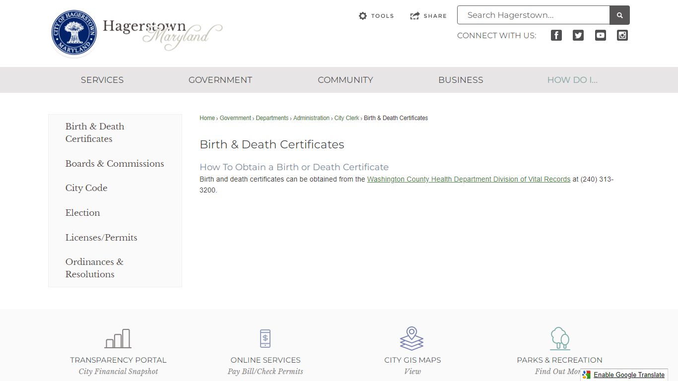 Birth & Death Certificates | Hagerstown, MD - Official Website